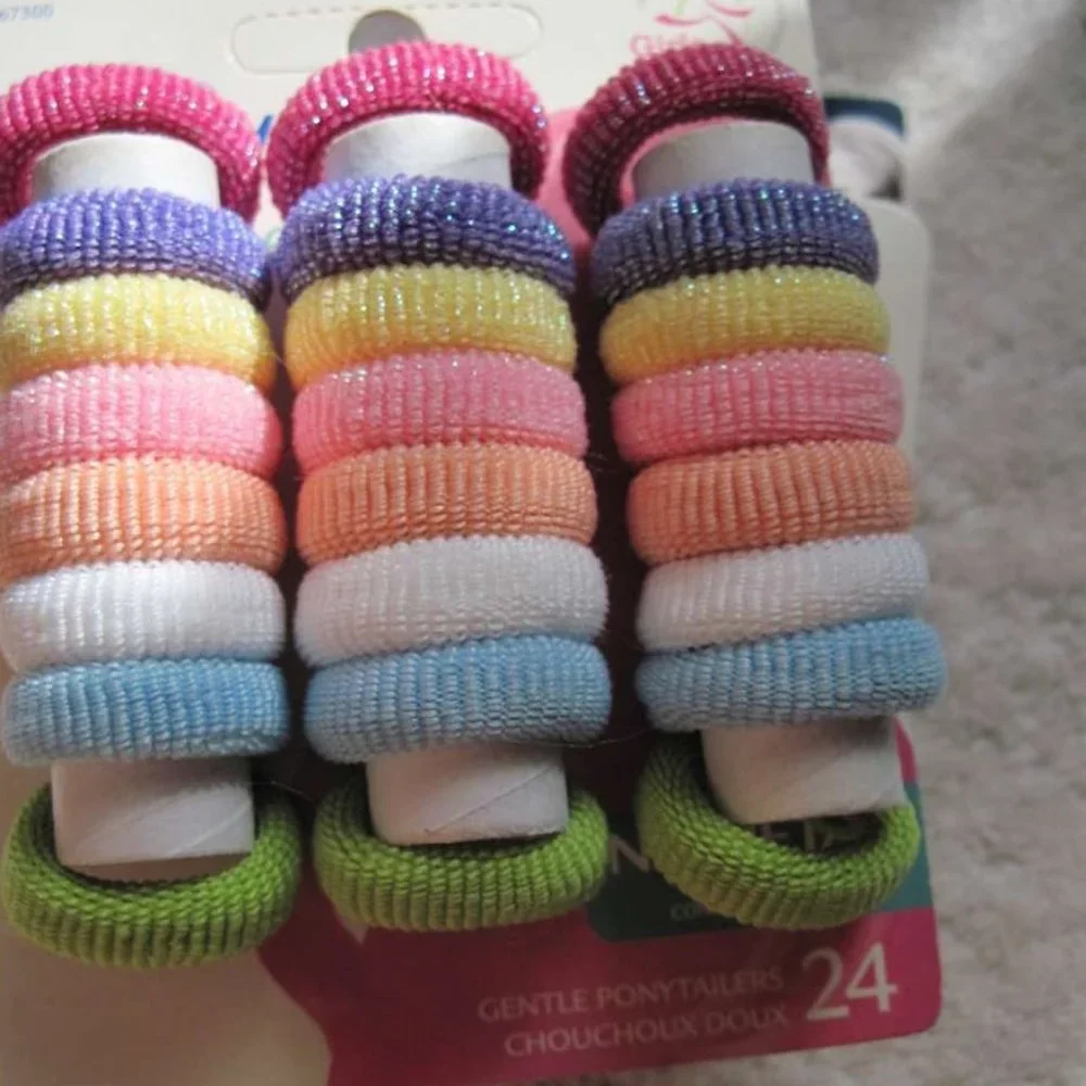 24 Goody Girls Gentle Fit Terry Fabric Hair Band Elastic Ponytail Holders Colors
